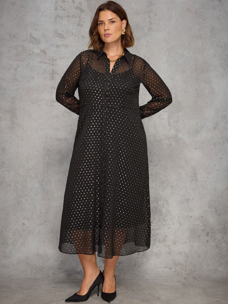 Black Lurex Button Through Midaxi Dress