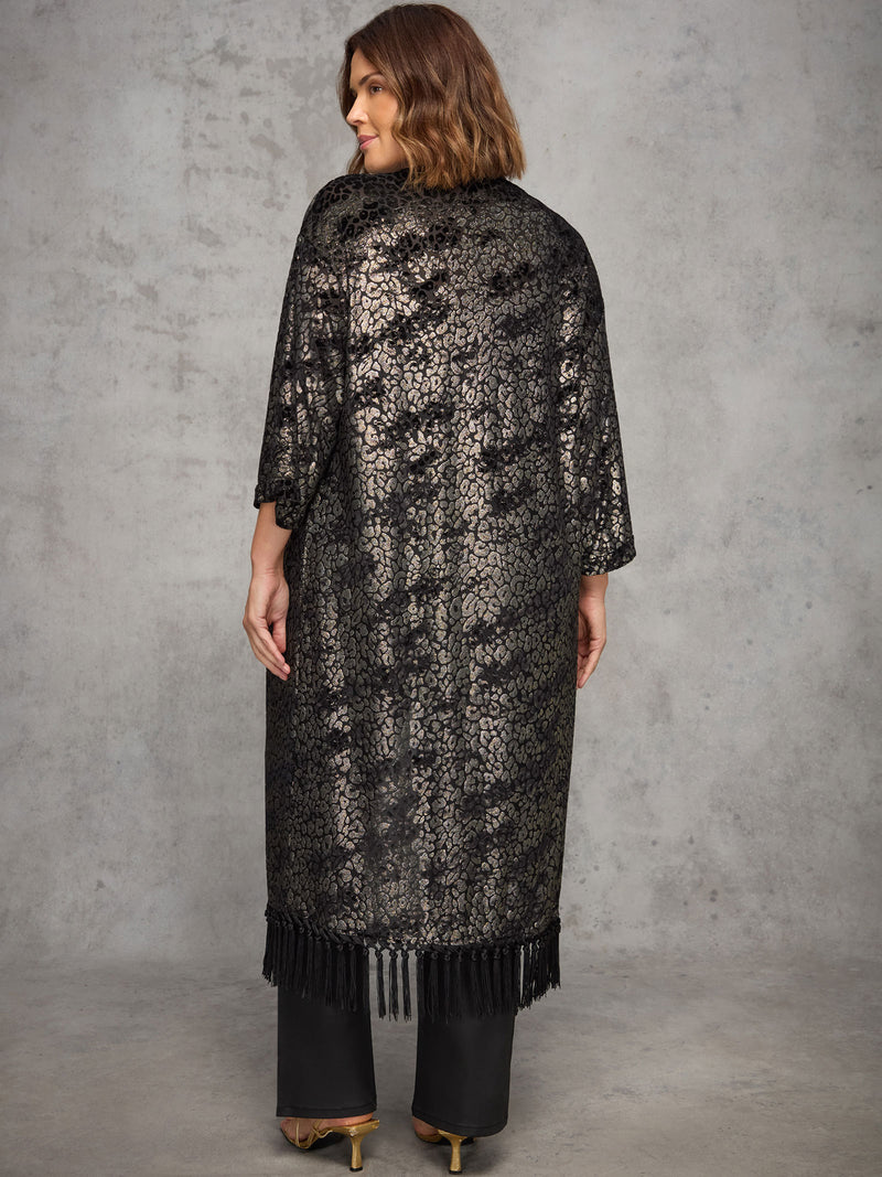 Gold Animal Velvet Burnout Fringe Kimono