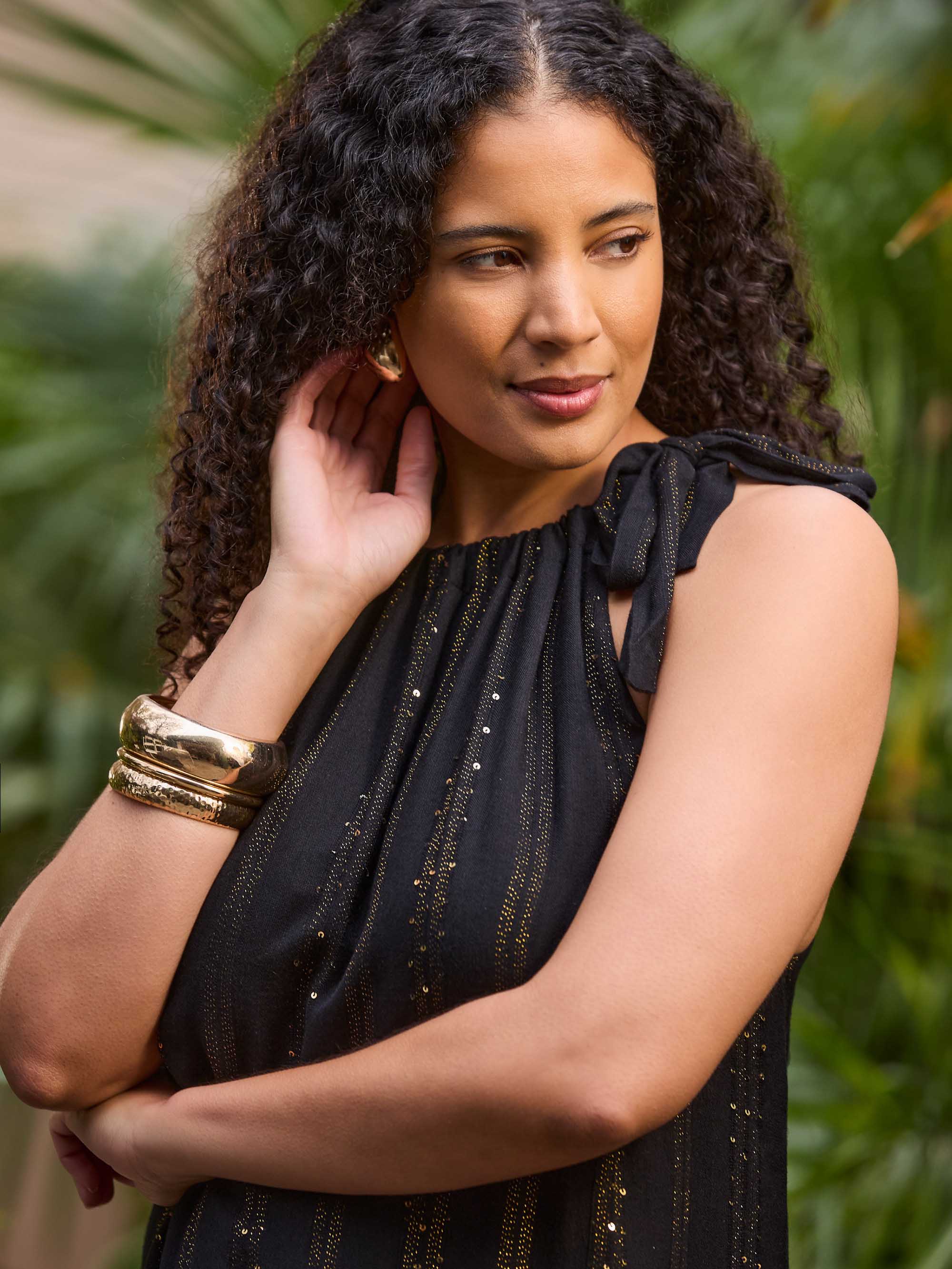 Black Lurex Halter Neck Maxi Dress