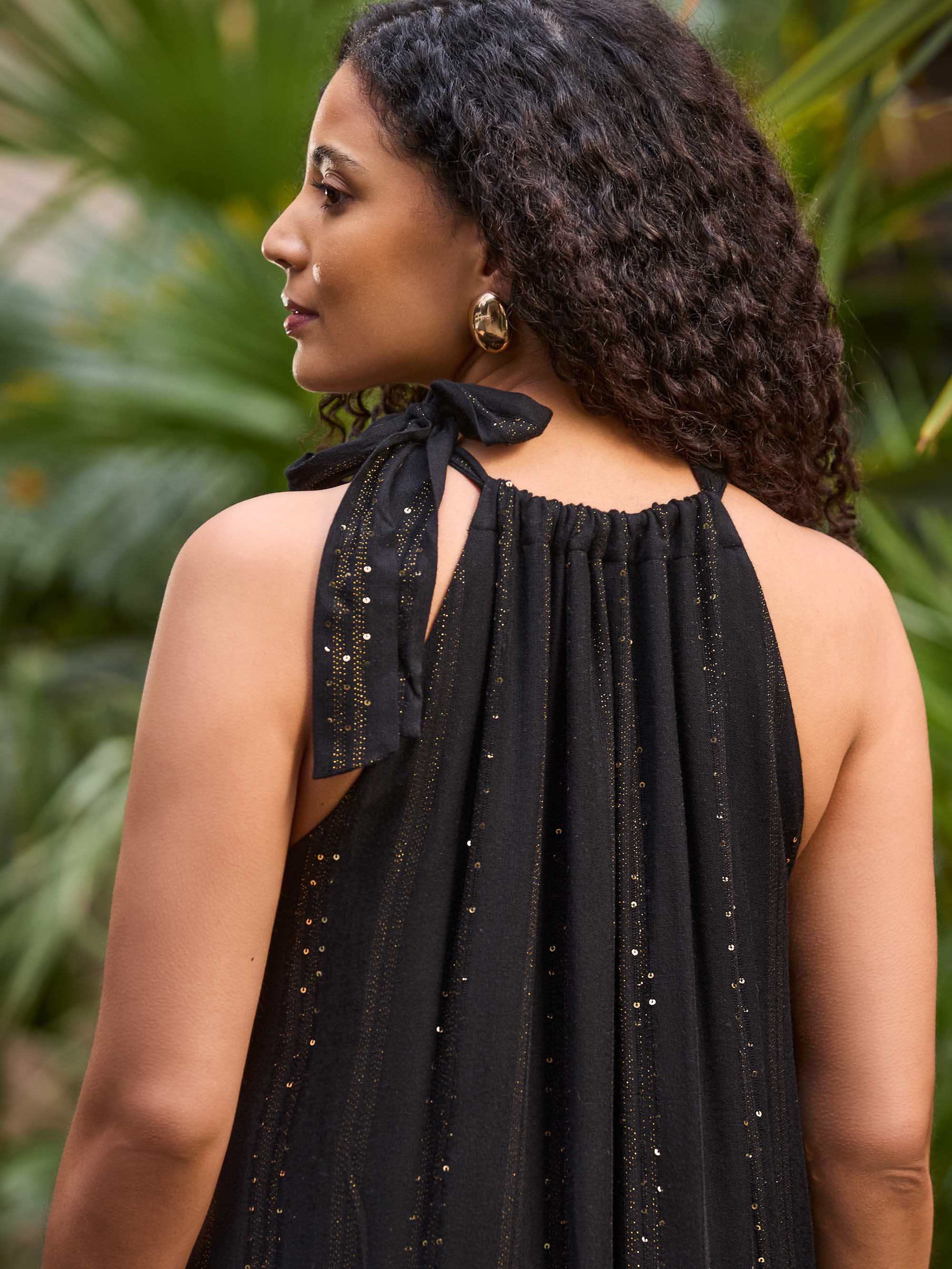 Black Lurex Halter Neck Maxi Dress