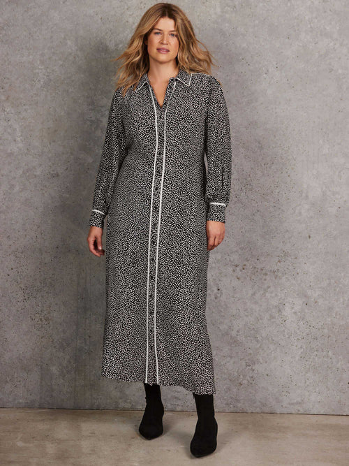 Black Spot Print Maxi Shirt Dress