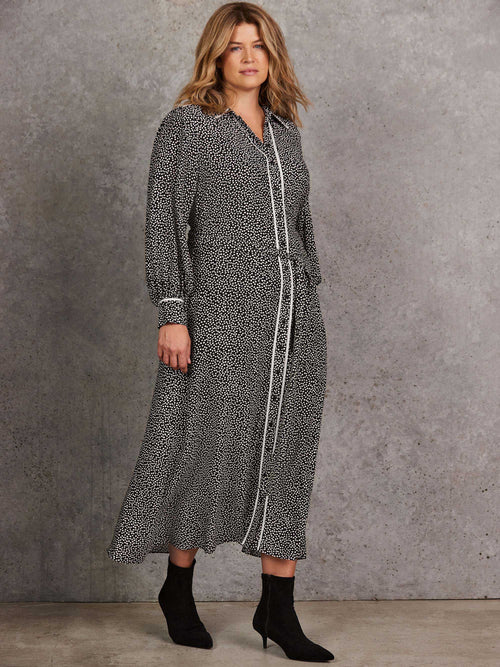 Black Spot Print Maxi Shirt Dress