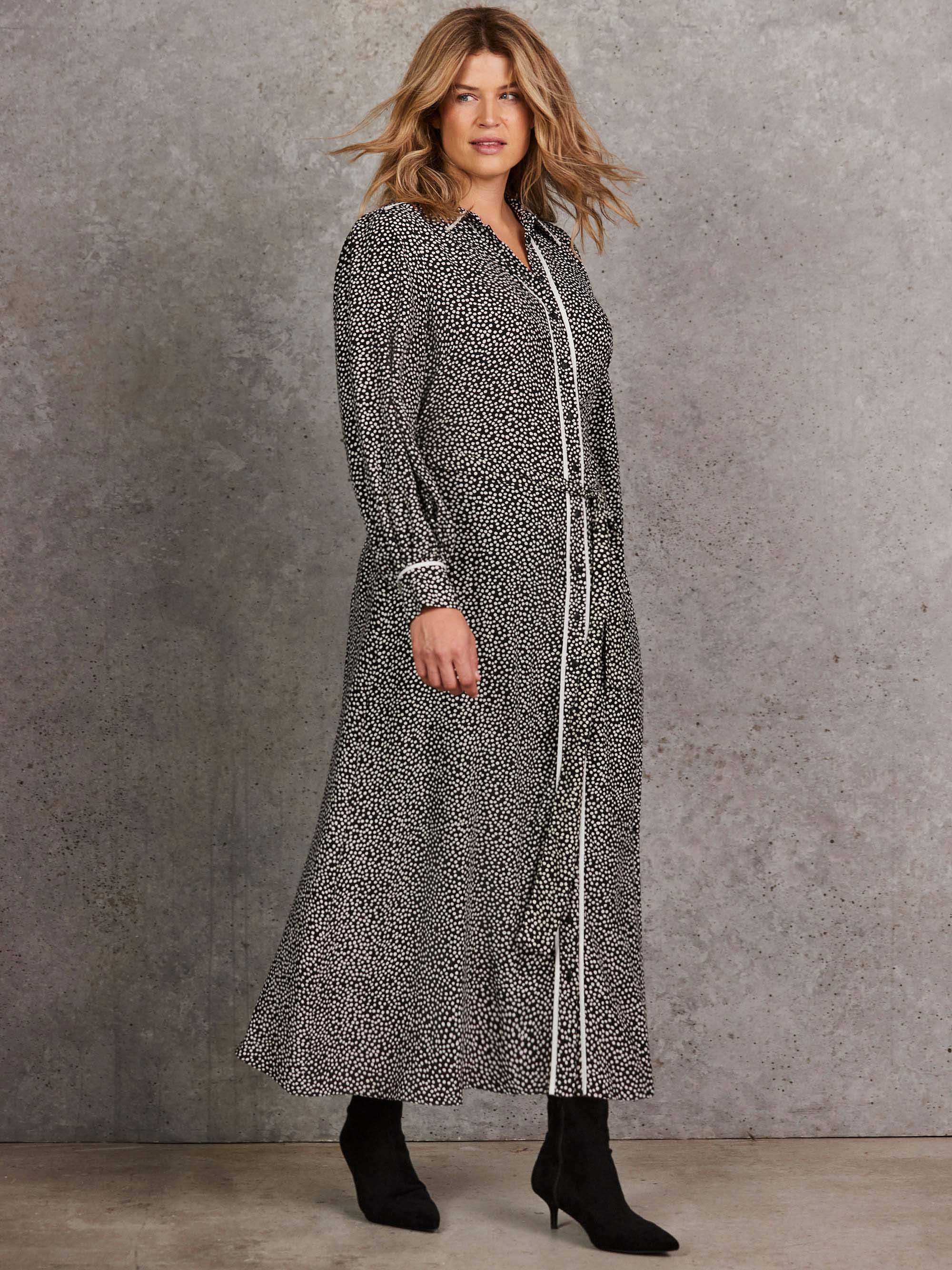 Black Spot Print Maxi Shirt Dress