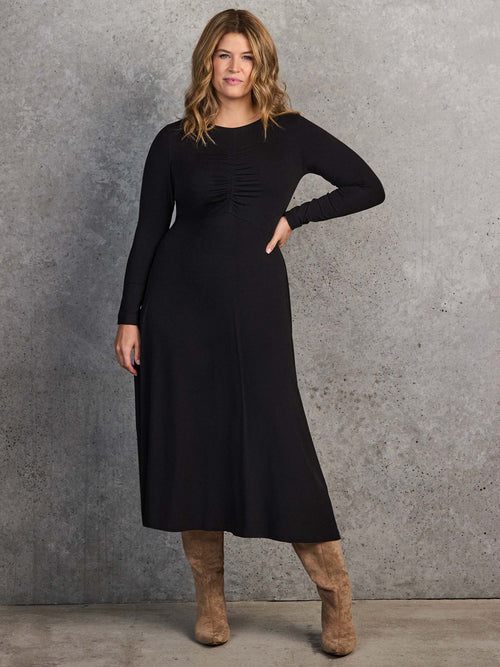 Black Ruched Jersey Maxi Dress