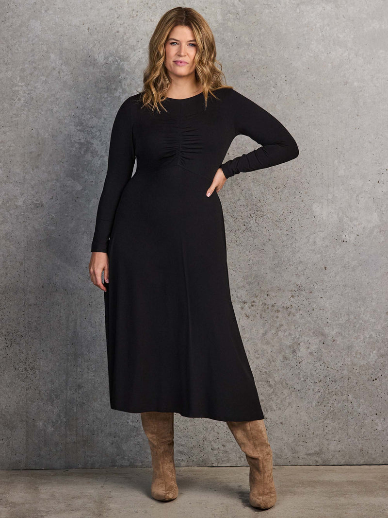 Black Ruched Front Jersey Midaxi Dress