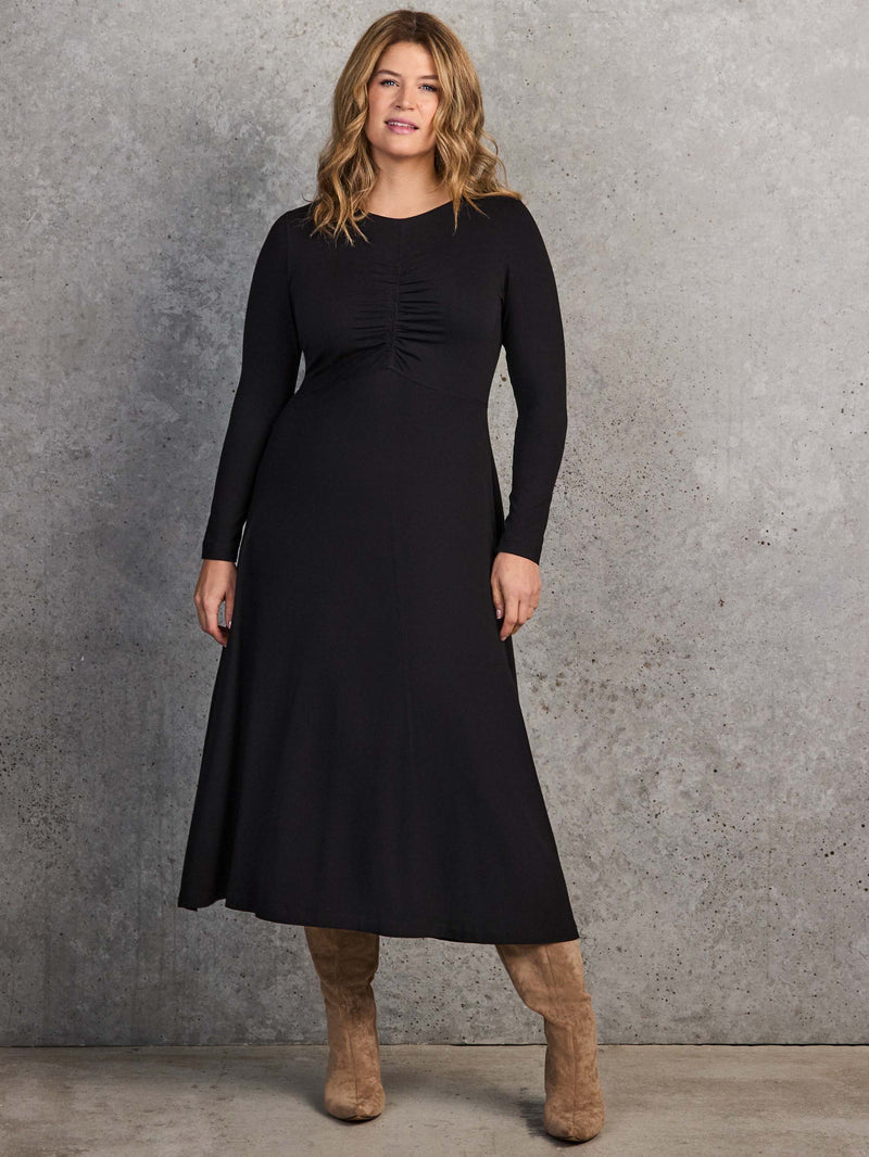 Black Ruched Front Jersey Midaxi Dress
