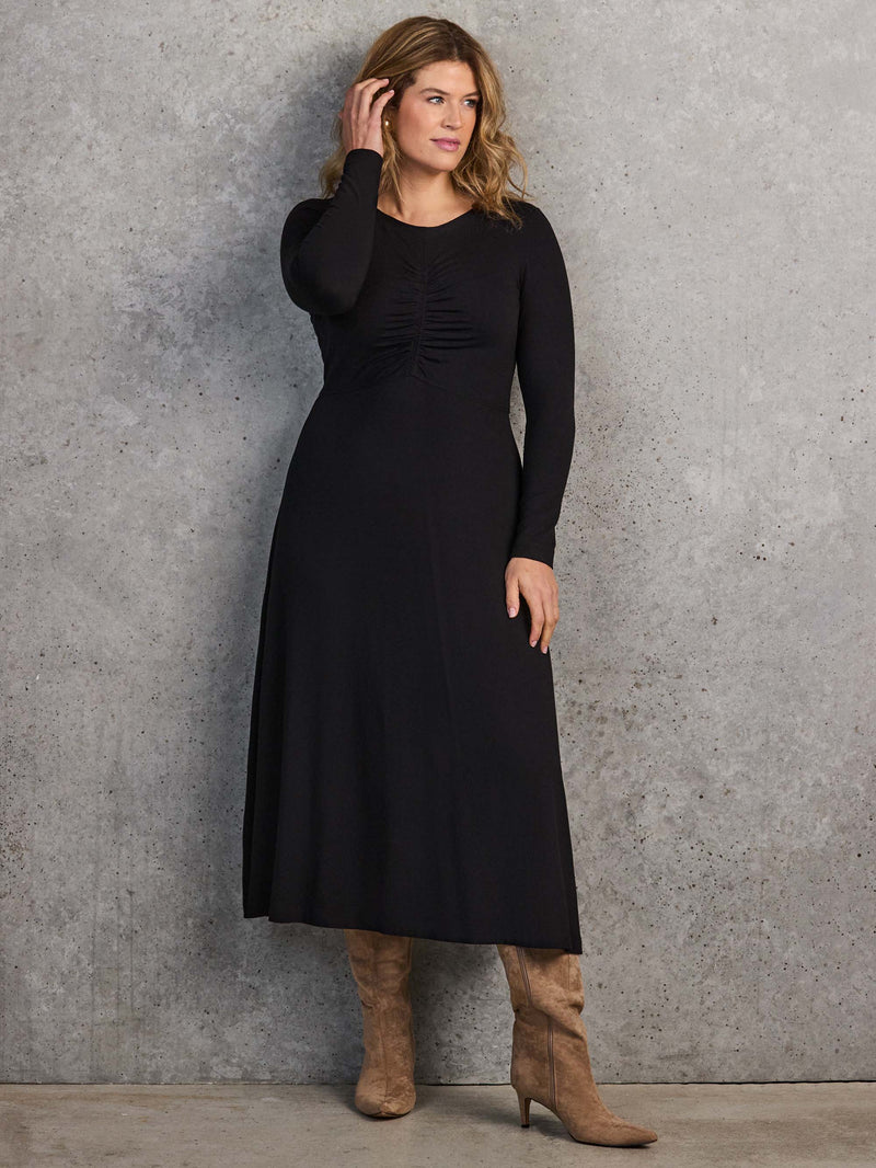 Black Ruched Front Jersey Midaxi Dress