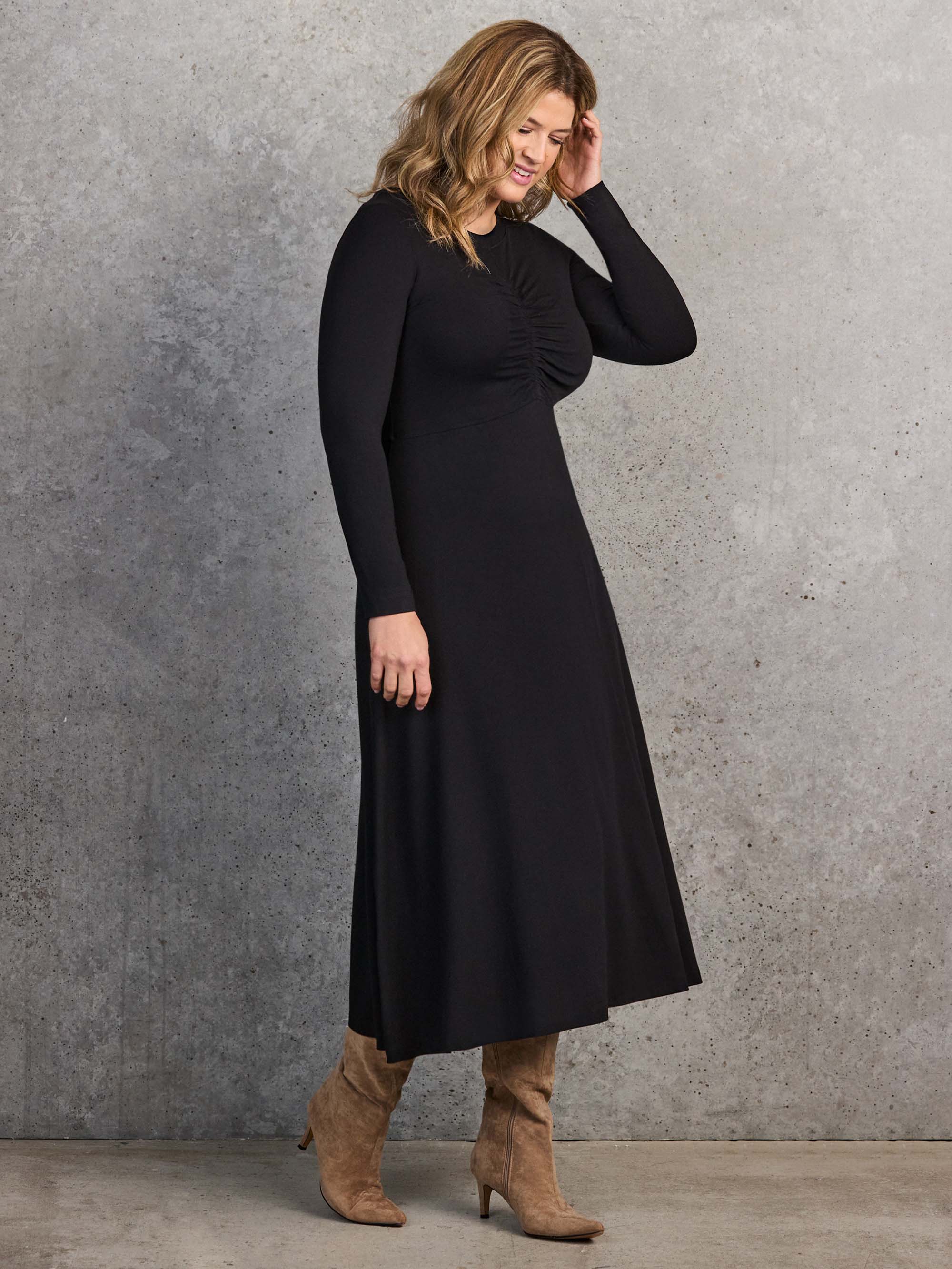 Black Ruched Jersey Maxi Dress