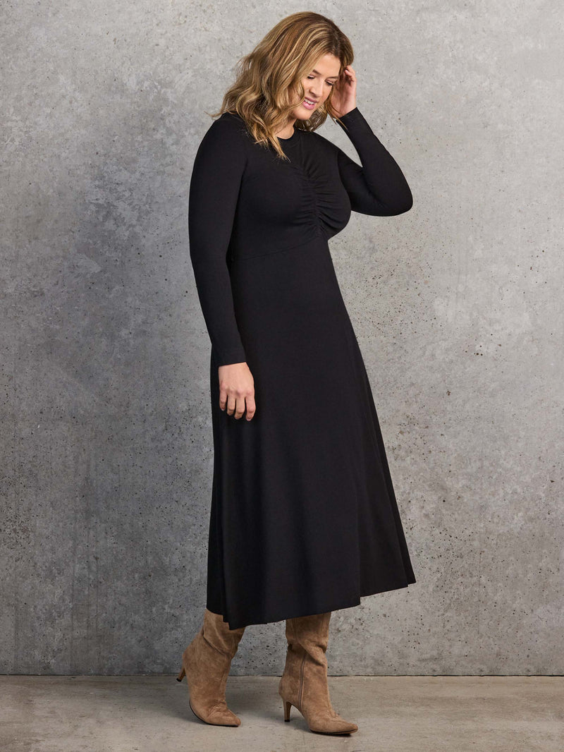 Black Ruched Front Jersey Midaxi Dress