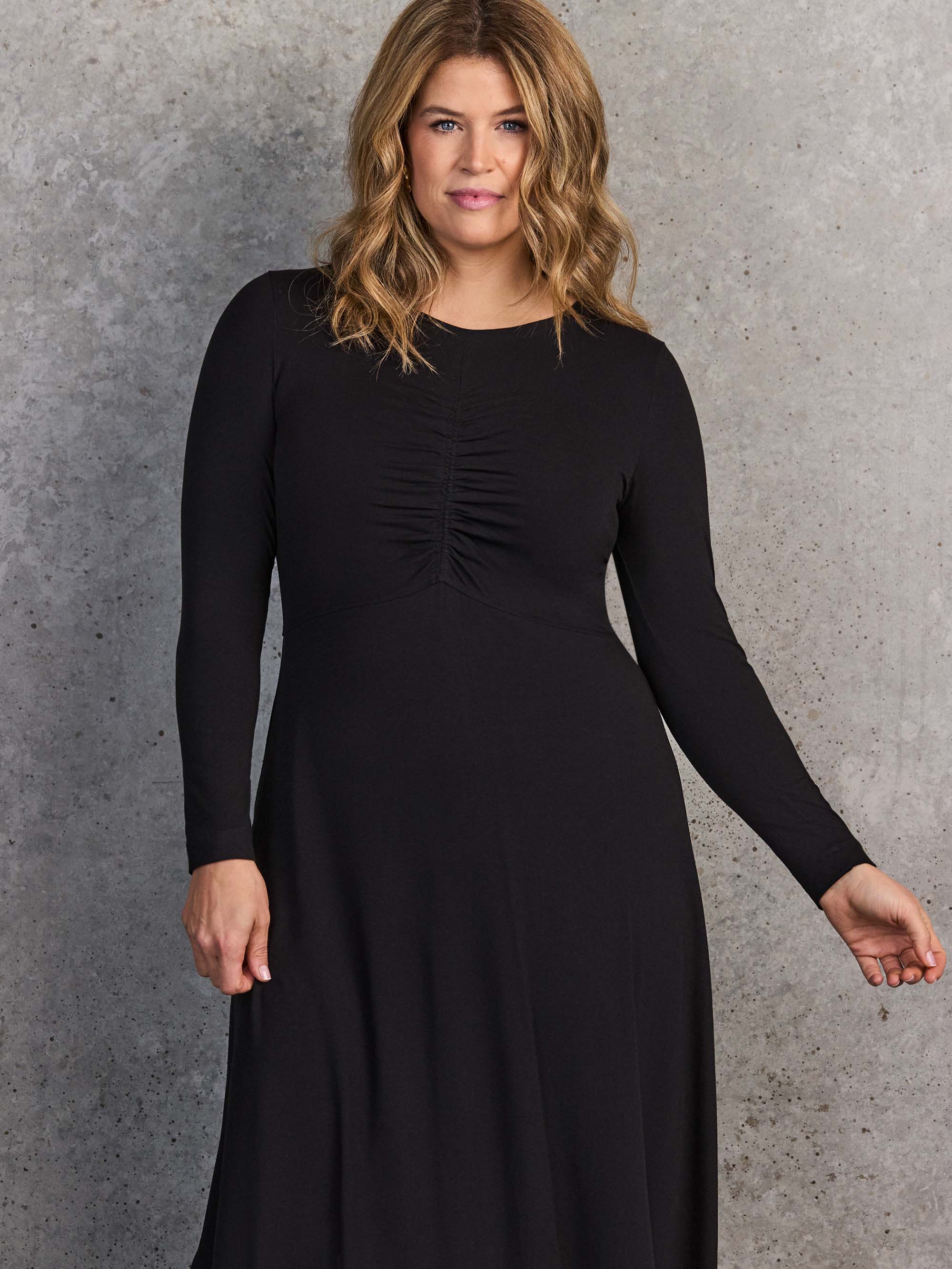 Black Ruched Jersey Maxi Dress