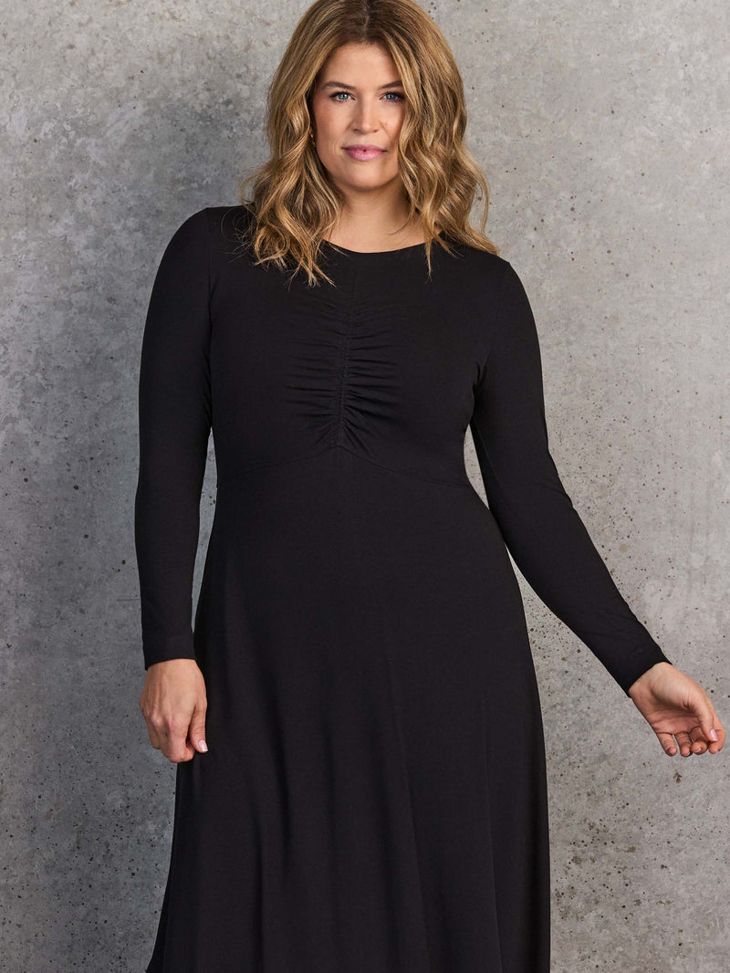 Black Ruched Front Jersey Midaxi Dress