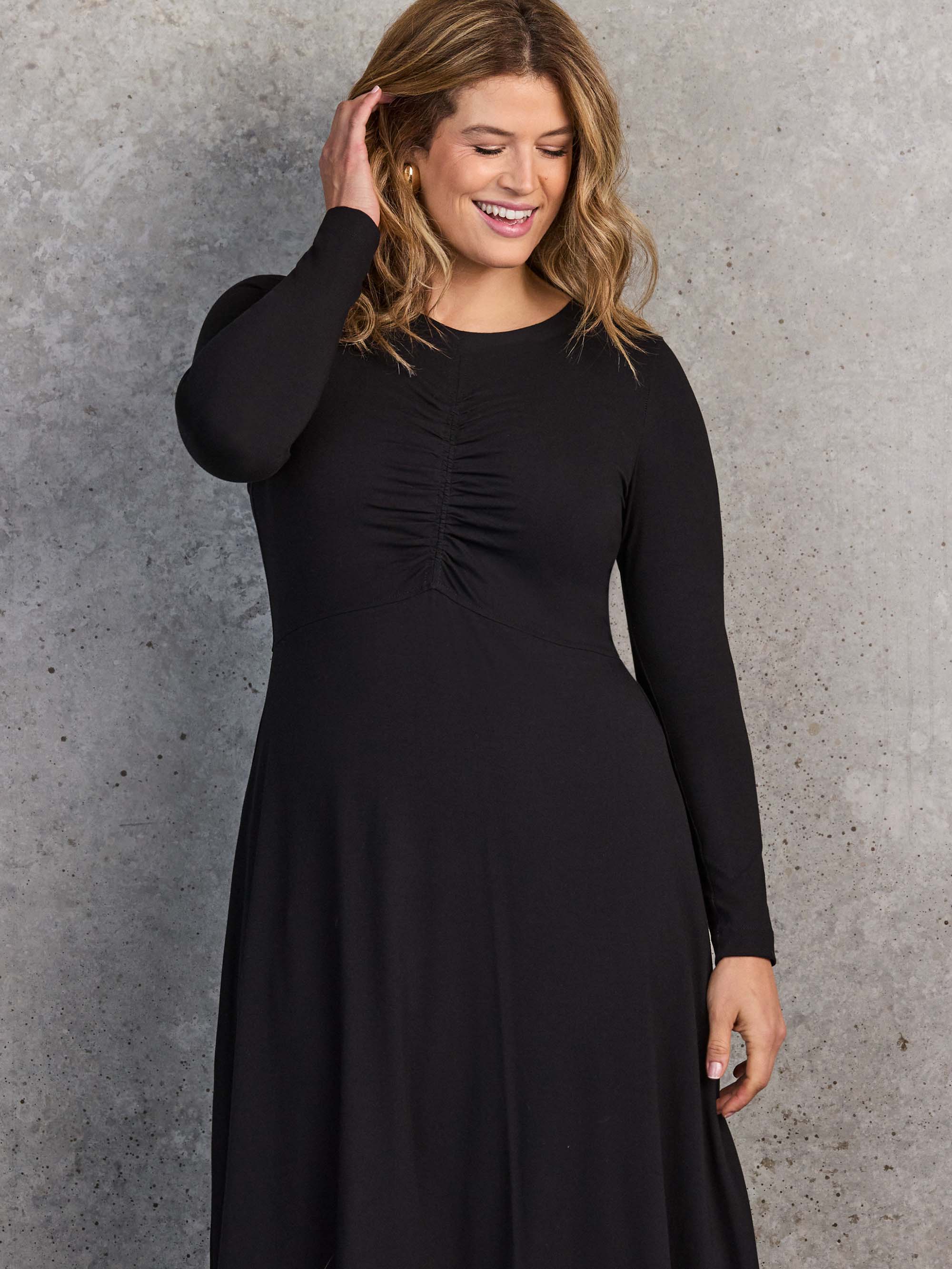 Black Ruched Jersey Maxi Dress