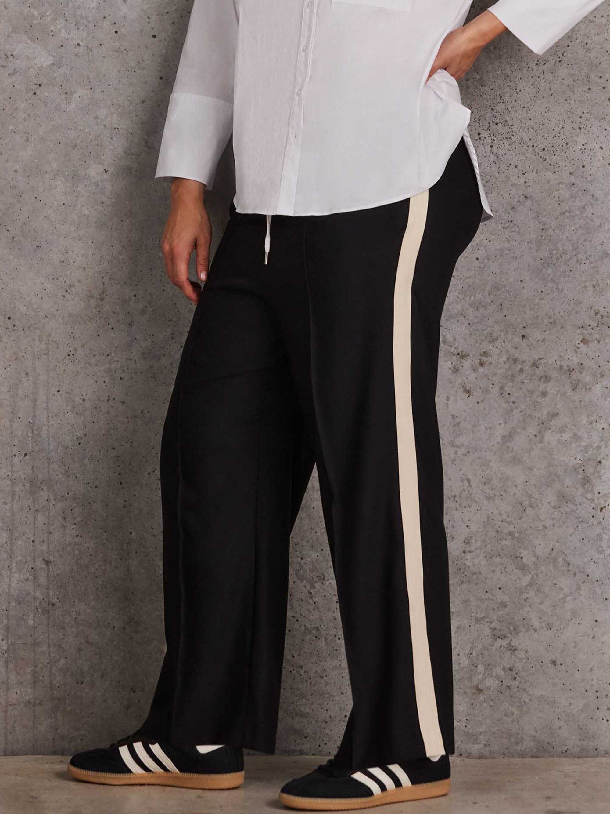 Black Grosgrain Trim Wide Leg Trouser