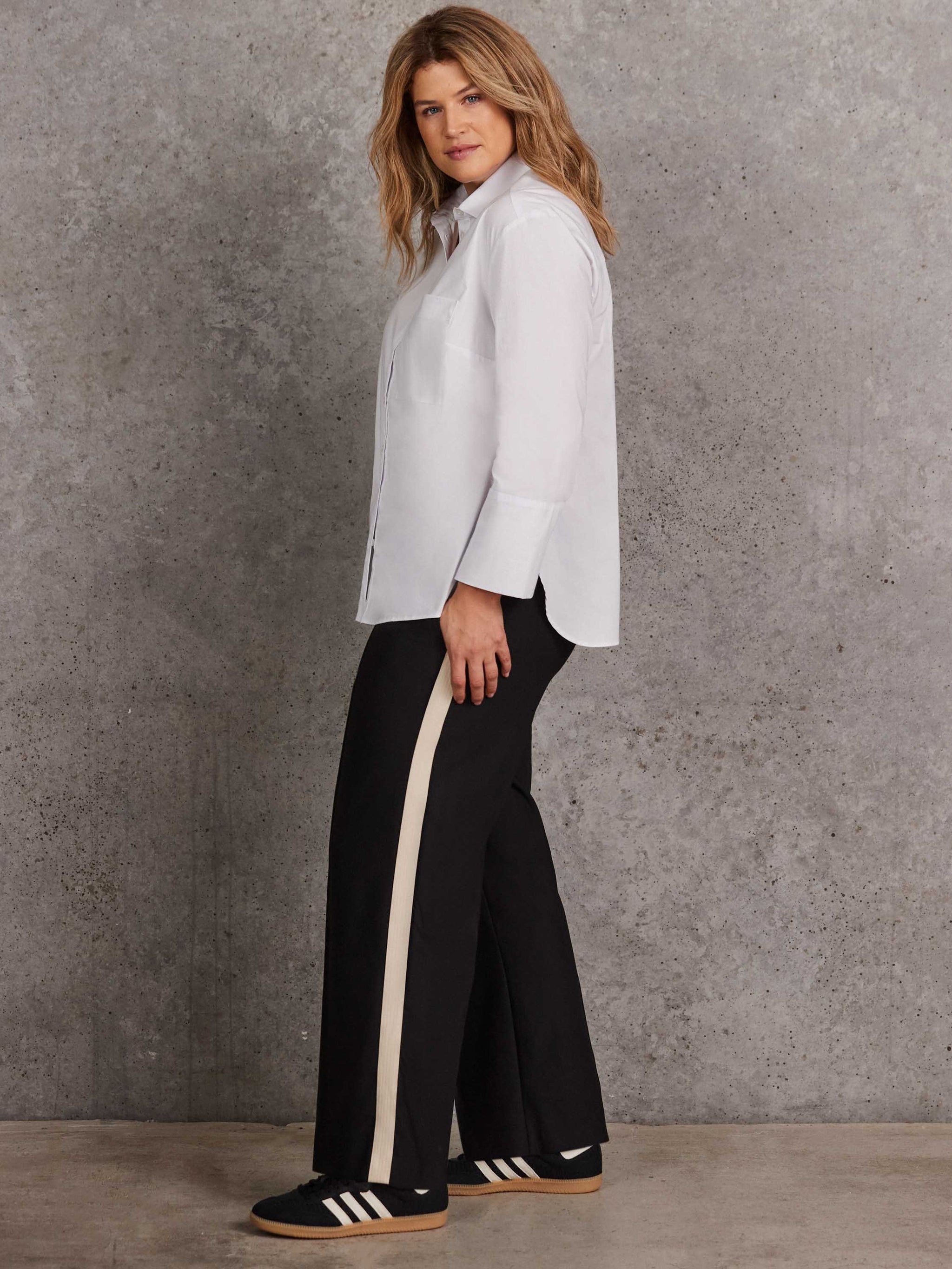 Black Grosgrain Trim Wide Leg Trouser