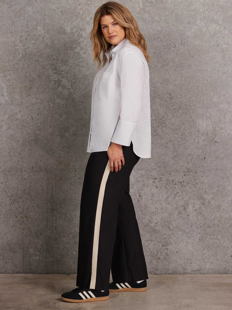 Petite Black Wide-Leg Trousers With Contrast Side Detail