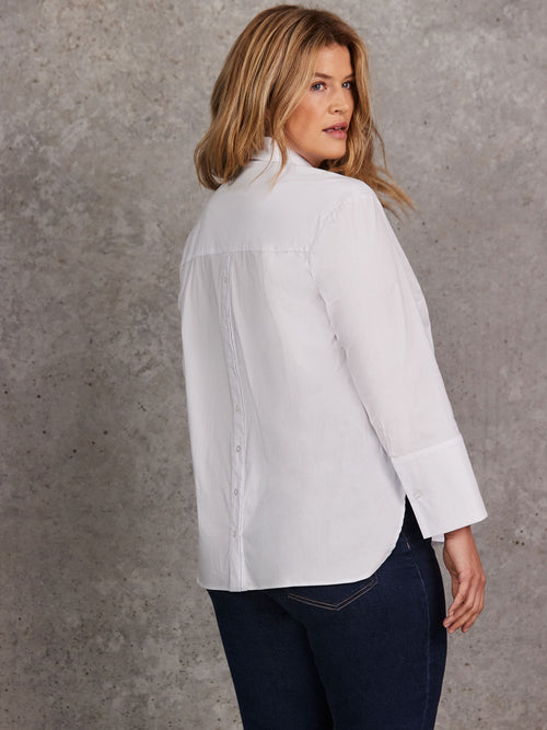 White Poplin Button Detail Shirt