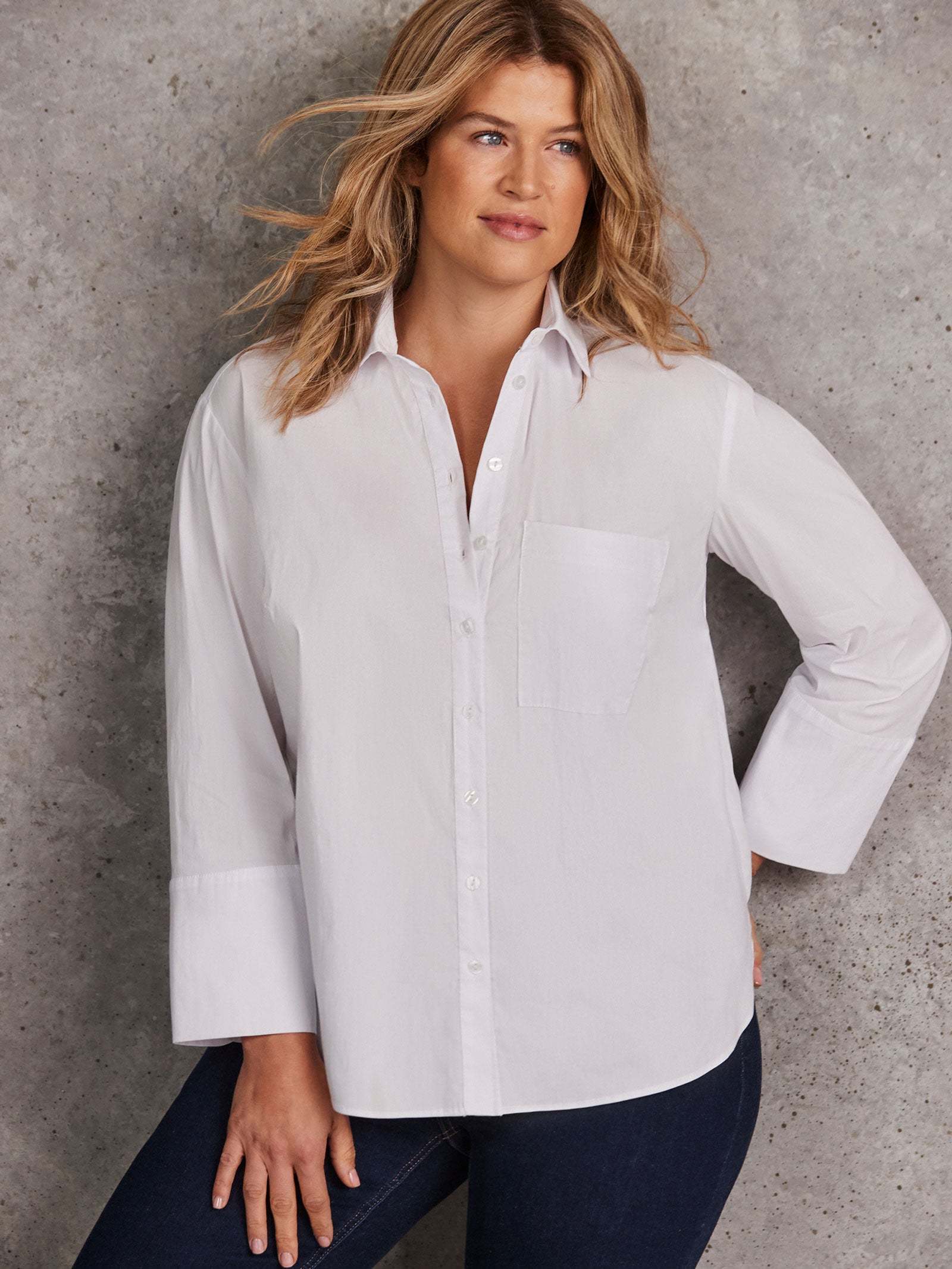 White Poplin Button Detail Shirt