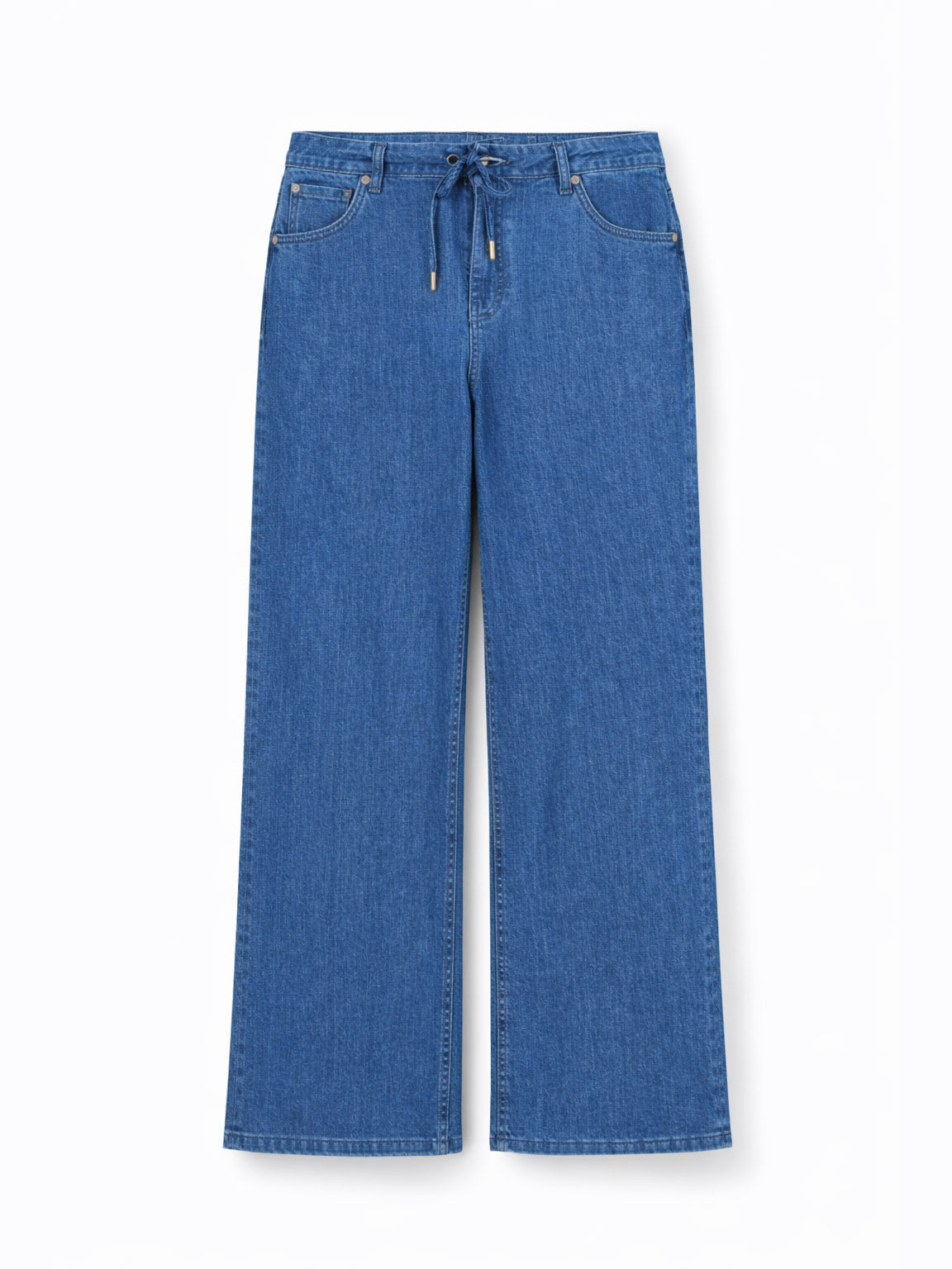 Blue Drawstring Wide Leg Jeans