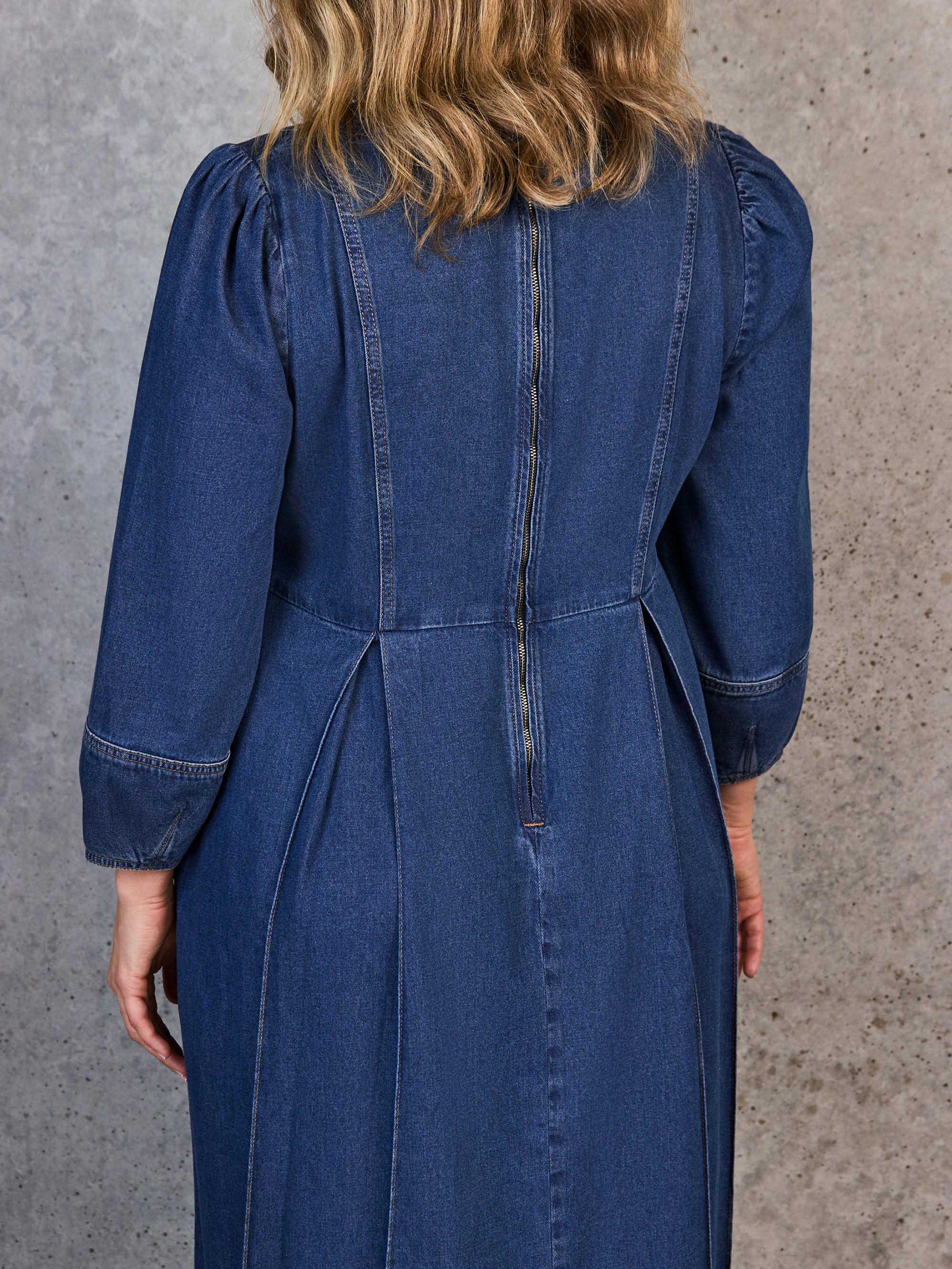Blue Denim V Neck Dress