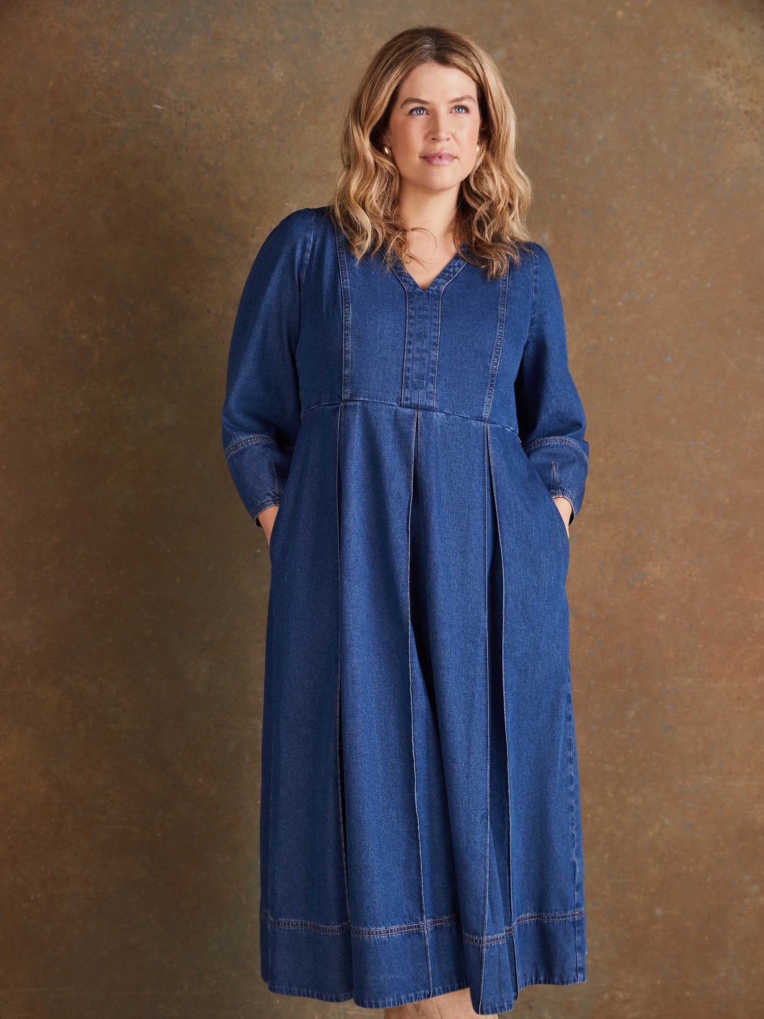 Blue Denim V Neck Dress