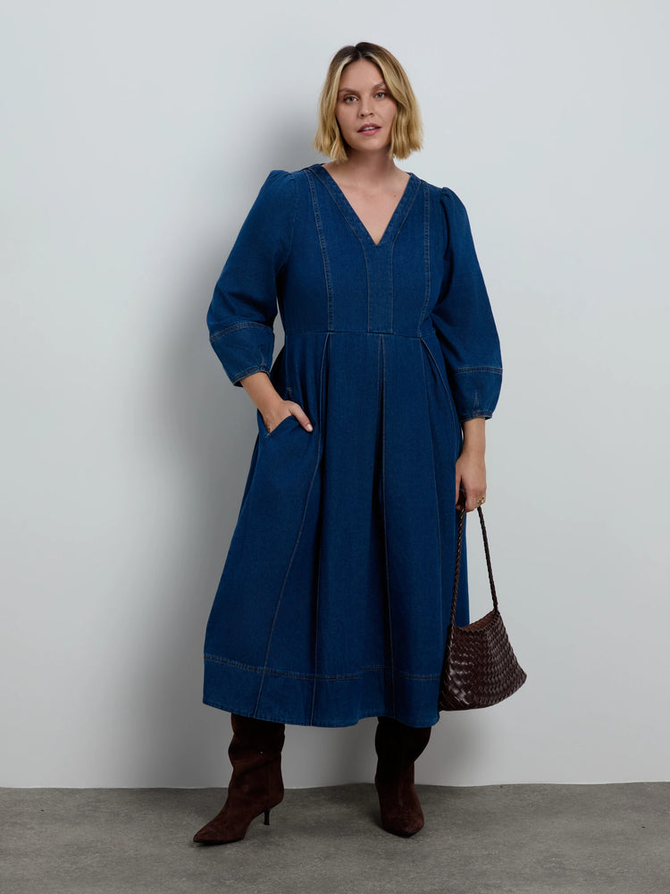 Blue Denim V Neck Dress