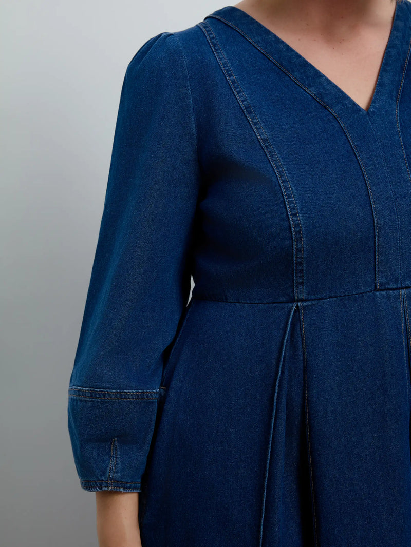 Blue Denim V Neck Dress
