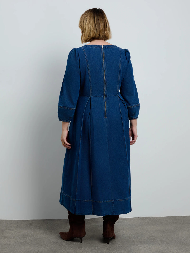 Blue Denim V Neck Dress