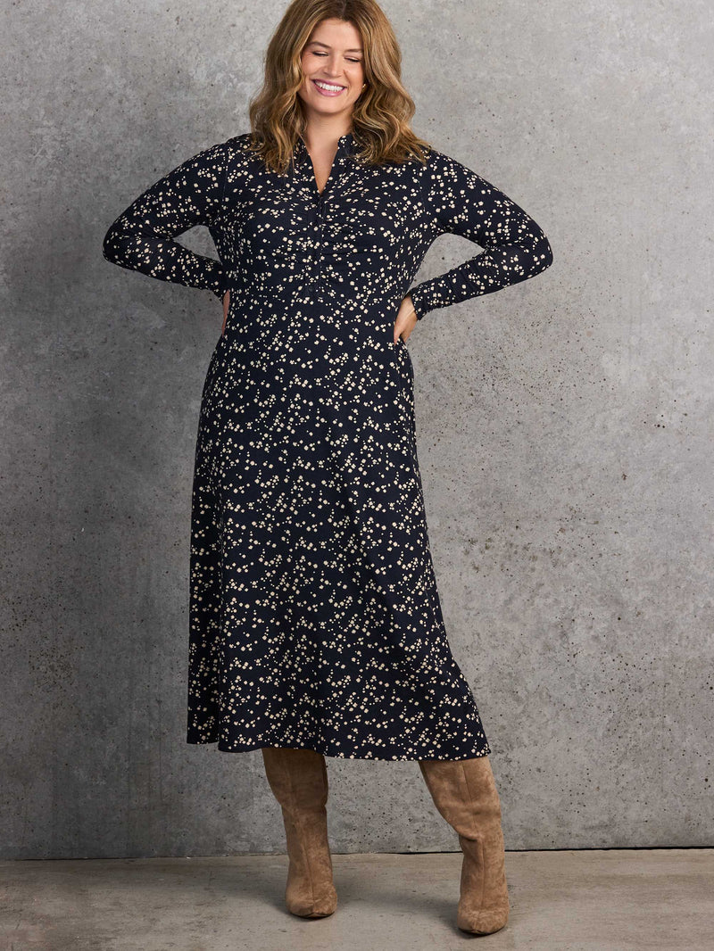 Petite Navy Ditsy Print Shirt Dress