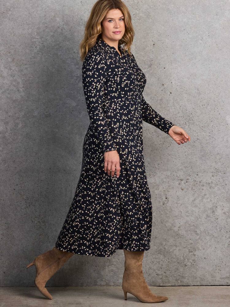 Petite Navy Ditsy Print Gathered Shirt Dress