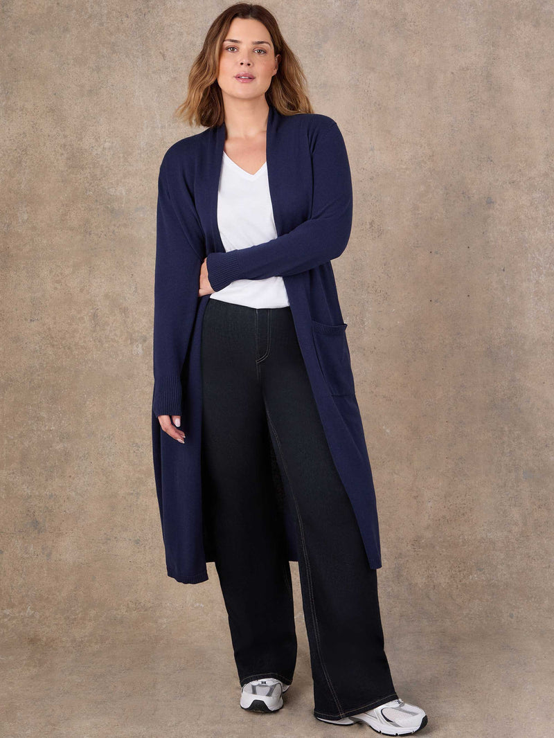 Navy Longline Knitted Cardigan