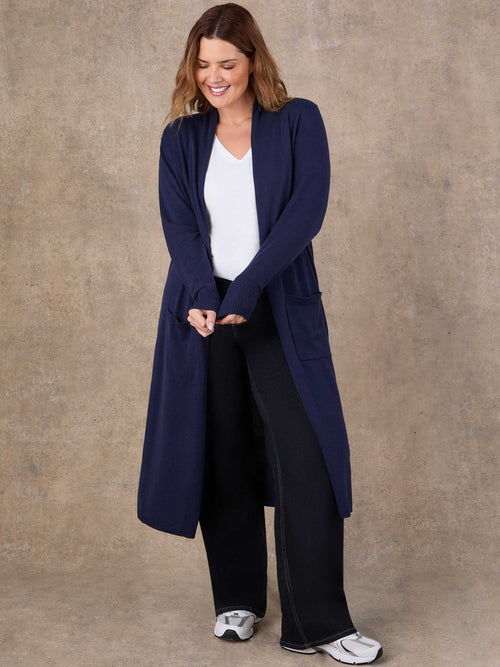 Navy Longline Knitted Cardigan