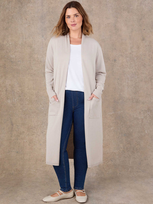 Oatmeal Longline Knitted Cardigan