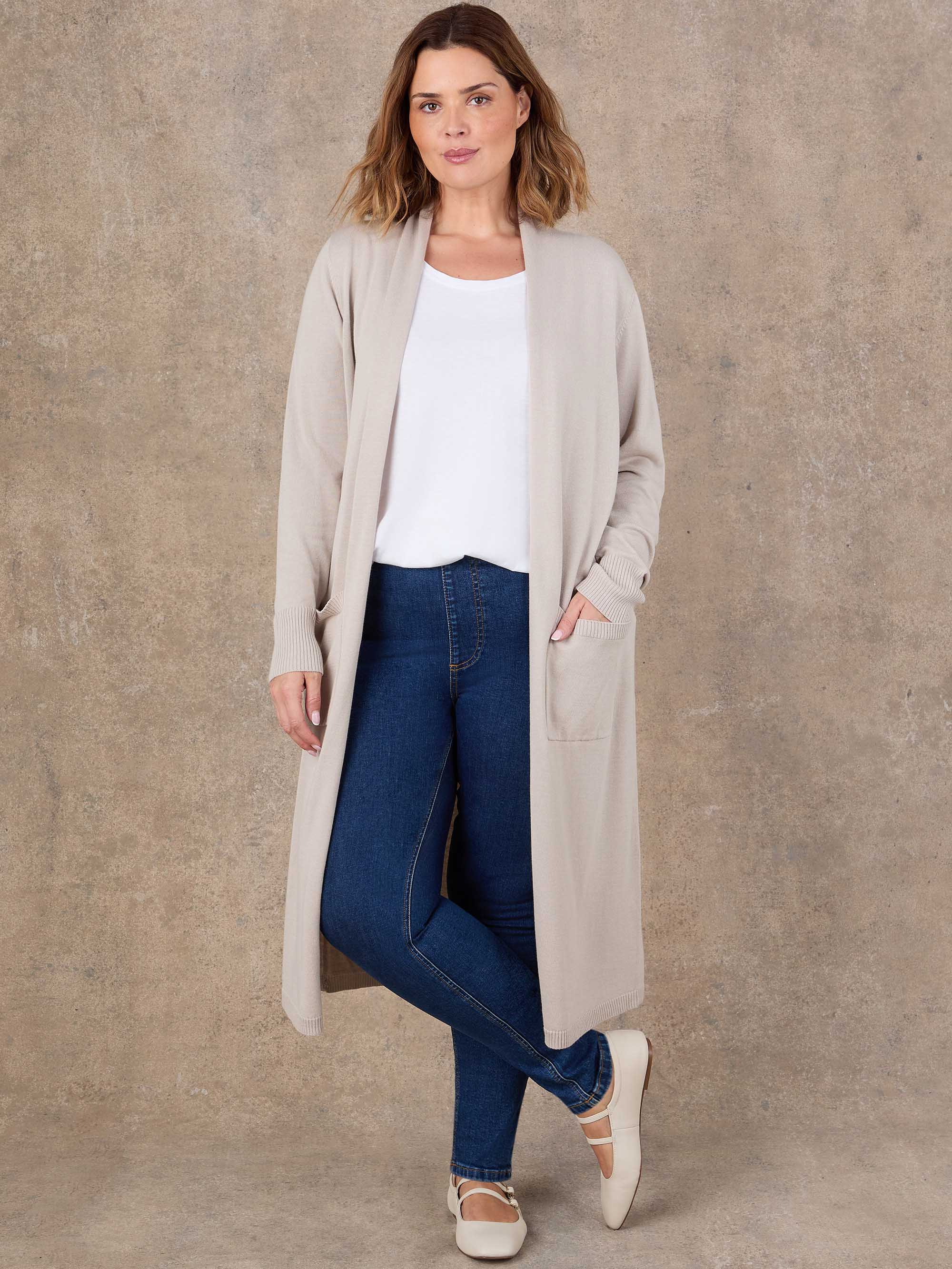 Oatmeal Longline Knitted Cardigan