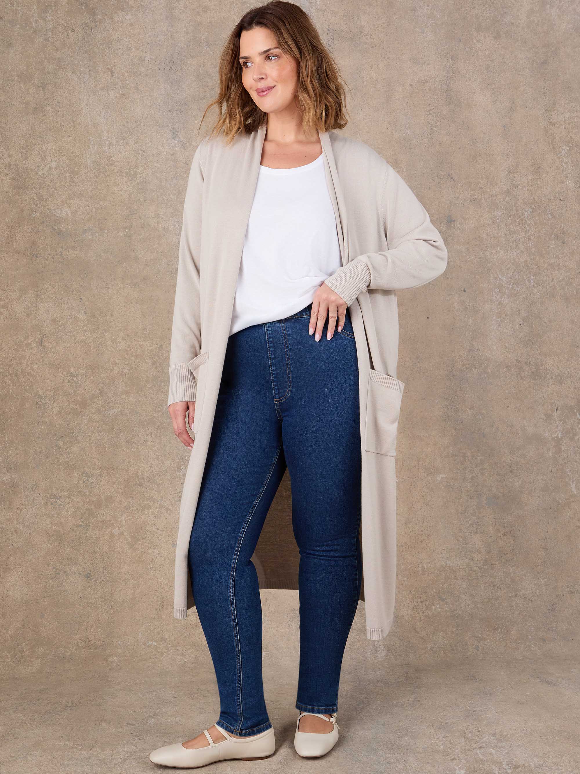Oatmeal Longline Knitted Cardigan