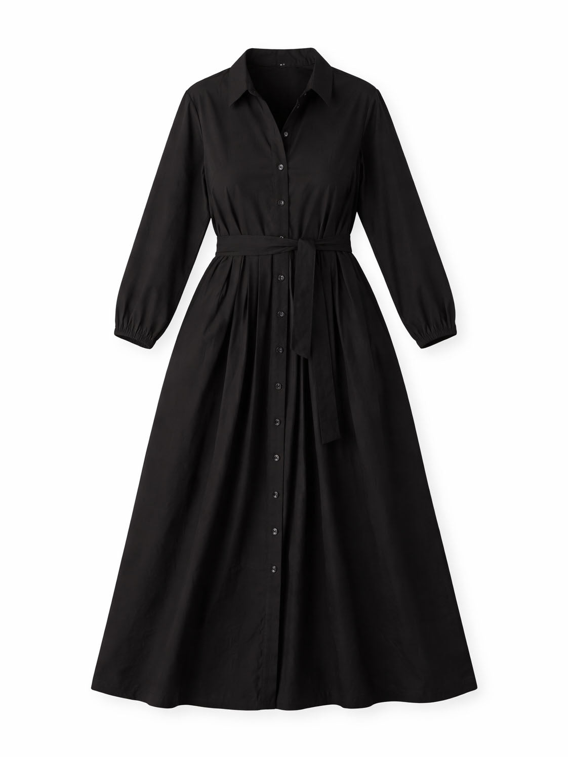Black Cotton Poplin Shirt Maxi Dress