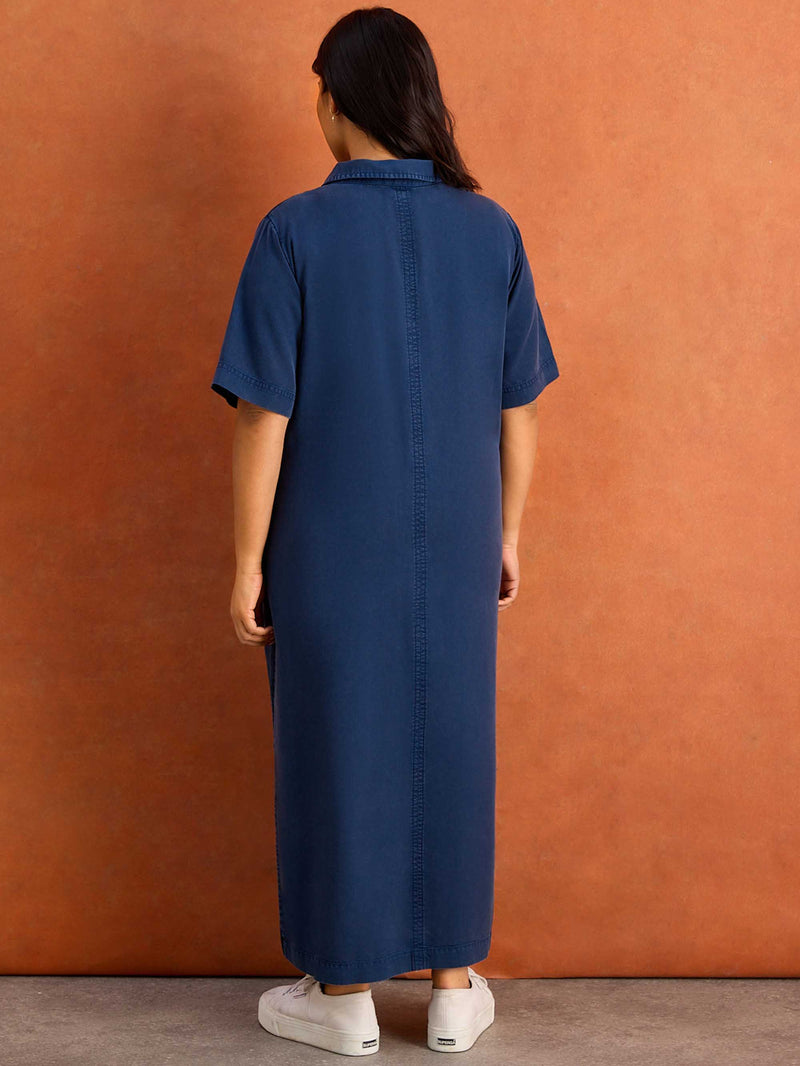 Soft Touch Denim-Style Polo Neck Midi Dress Cotton Plus Size Curve