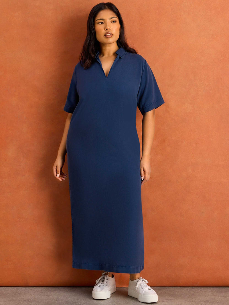 Soft Touch Denim-Style Polo Neck Midi Dress Soft Touch Denim-Style Polo Neck Midi Dress