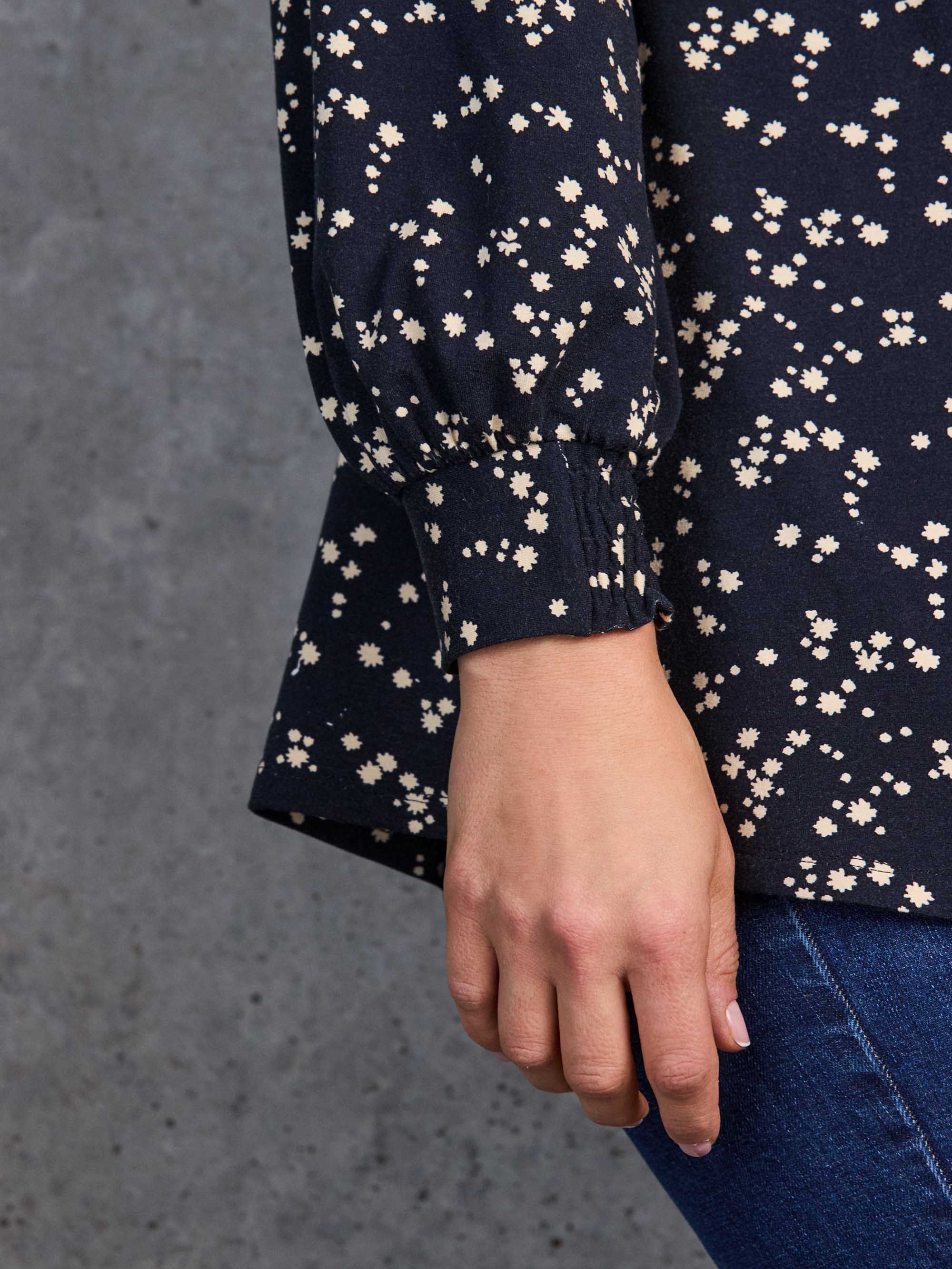 Navy Ditsy Print Nehru Collar Tunic