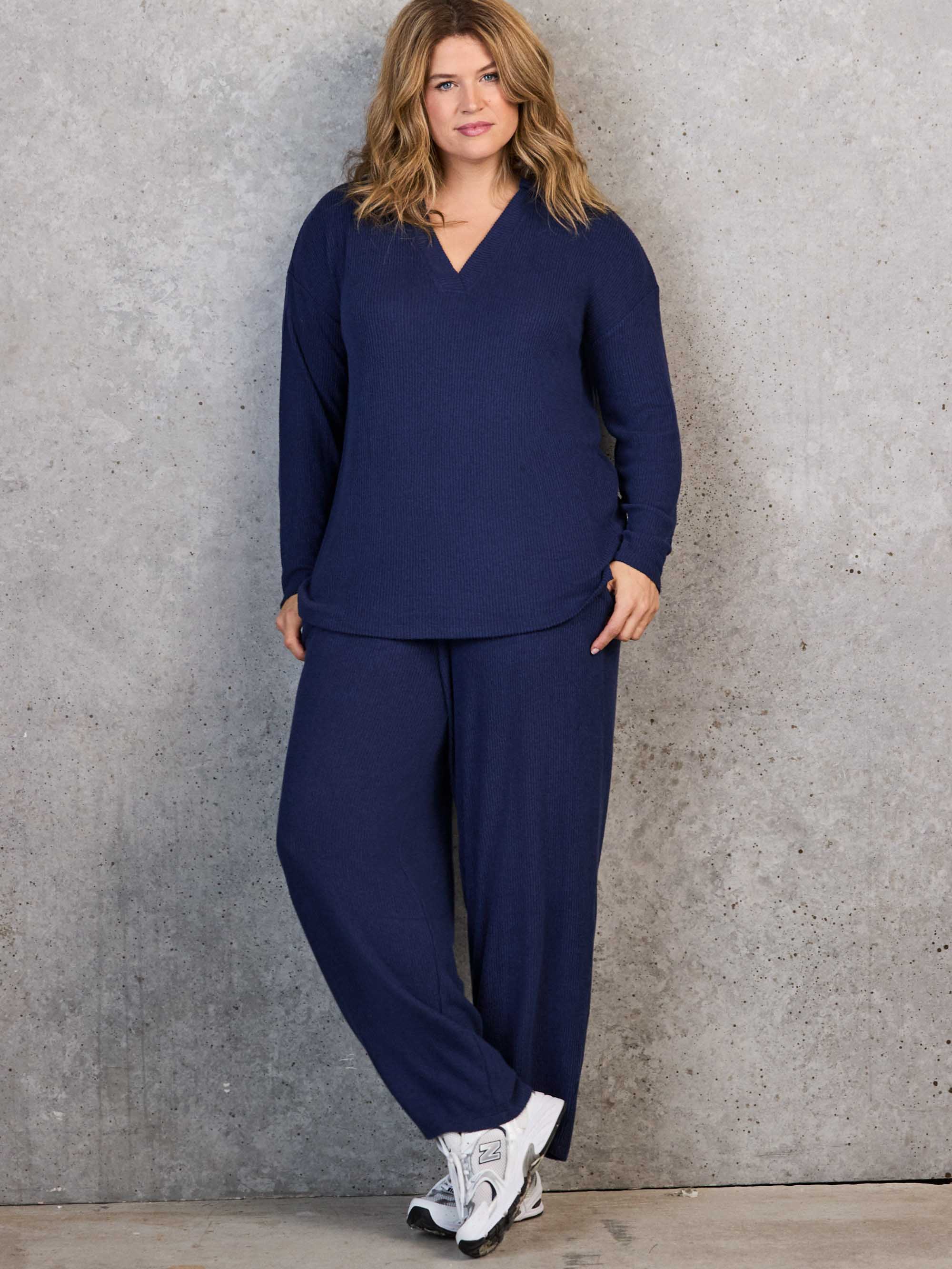 Navy Ribbed Supersoft Polo Neck Top