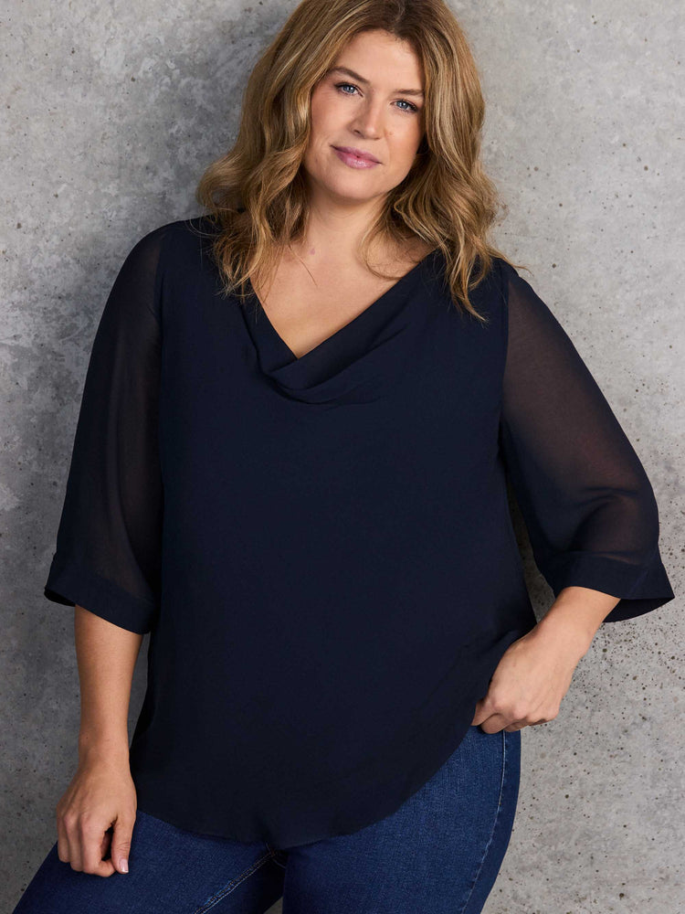 Navy Cowl Neck Overlay