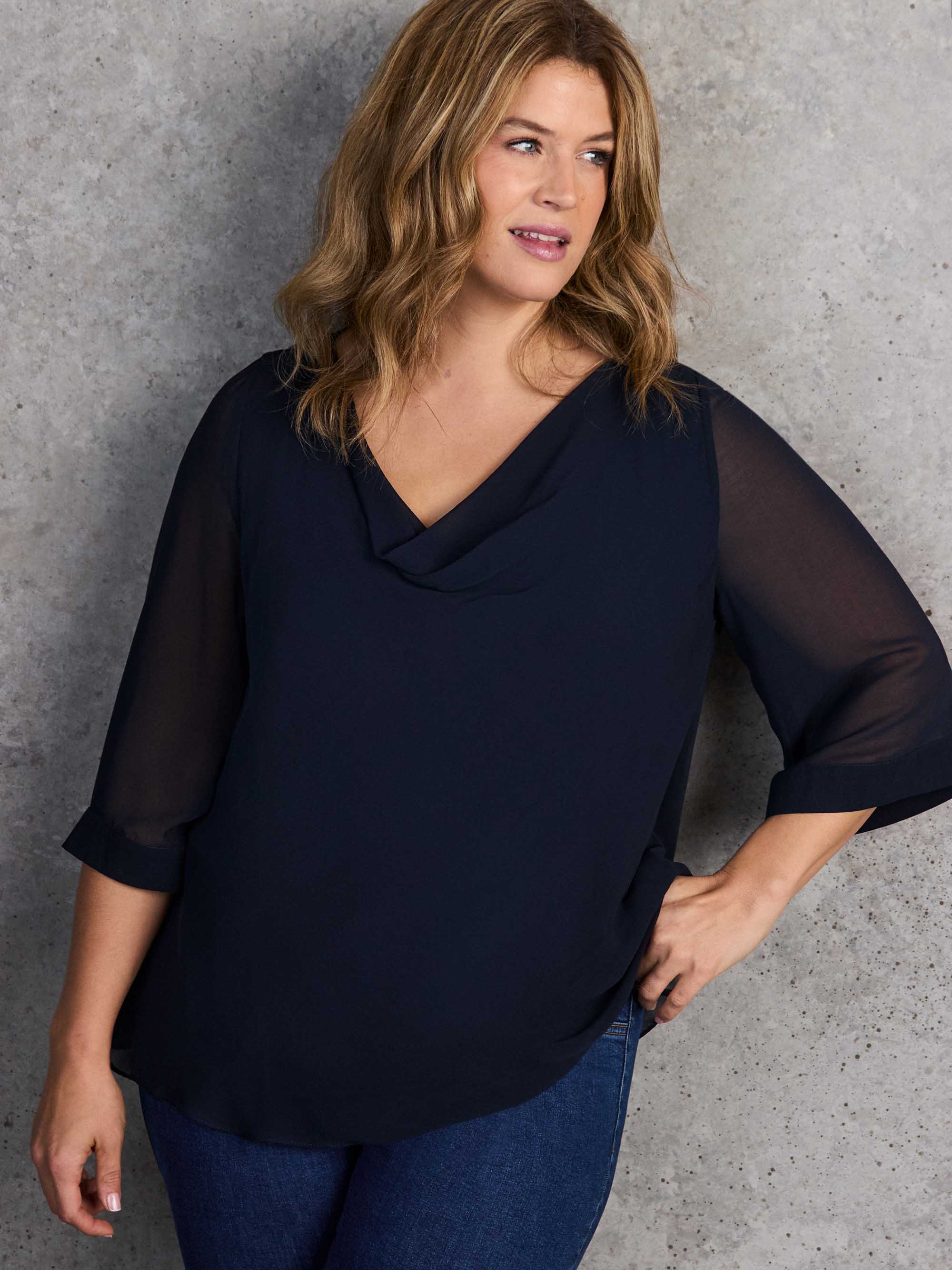 Navy Cowl Neck Overlay