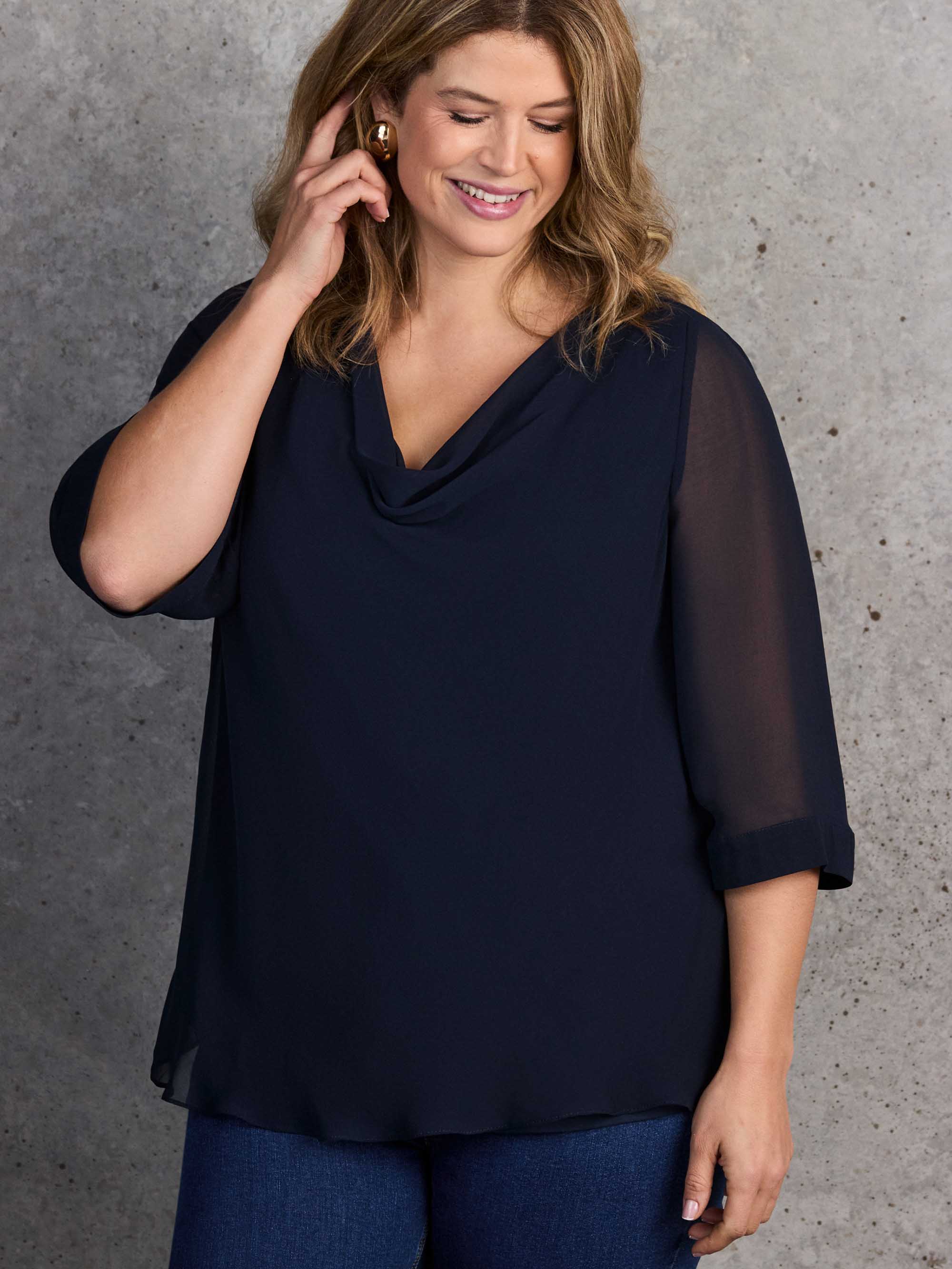 Navy Cowl Neck Overlay