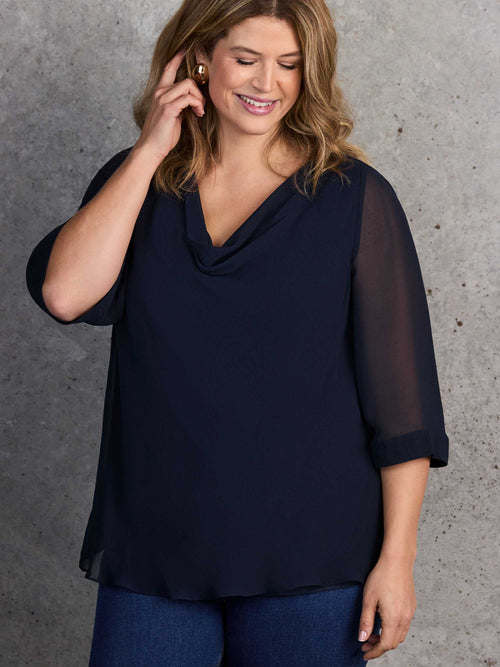 Navy Cowl Neck Overlay