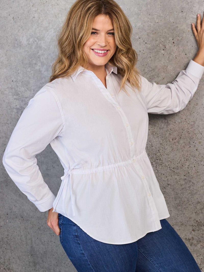 White Tie Waist Cotton Shirt