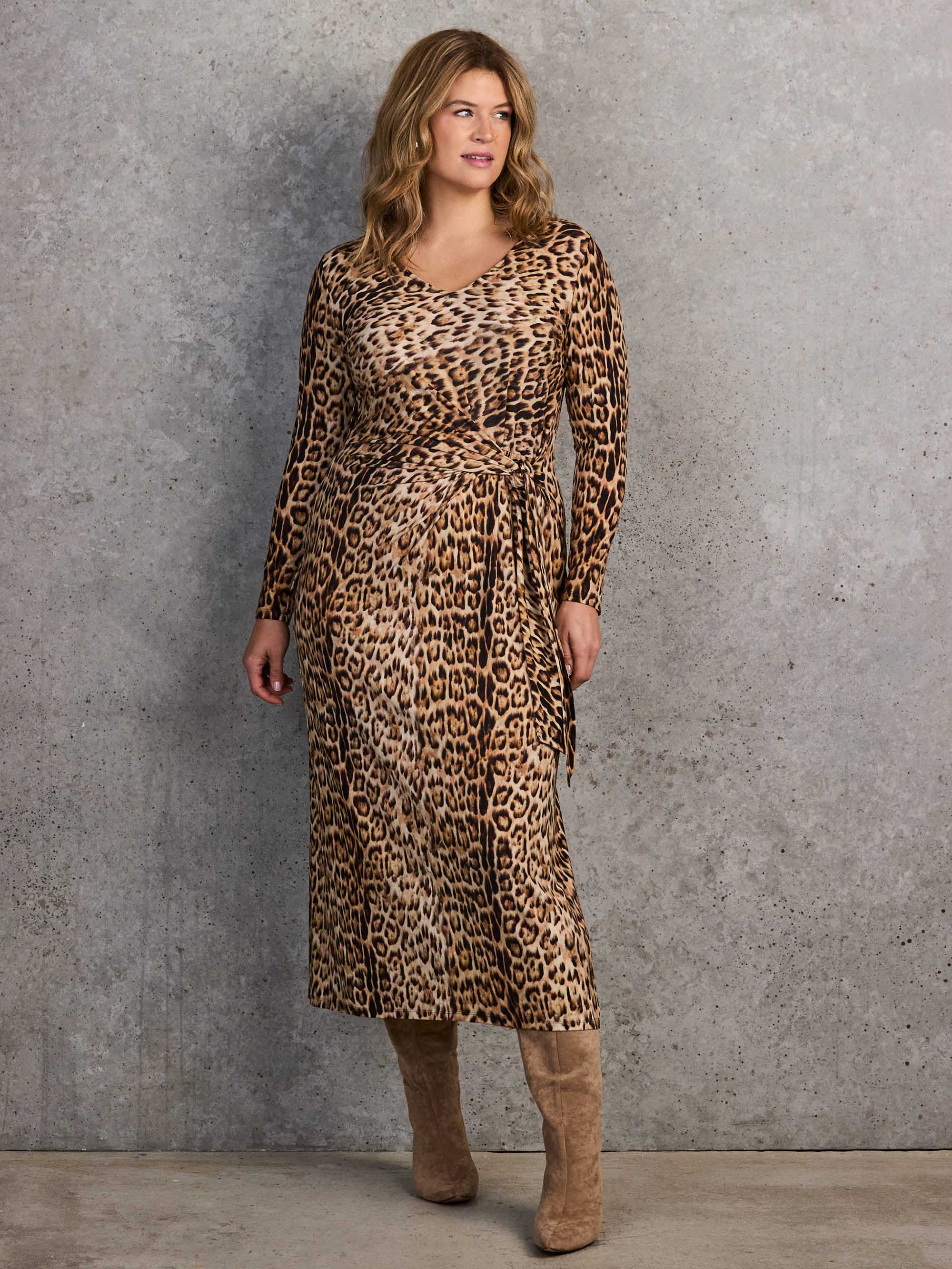 Animal Print Tie-Side Jersey Midaxi Dress