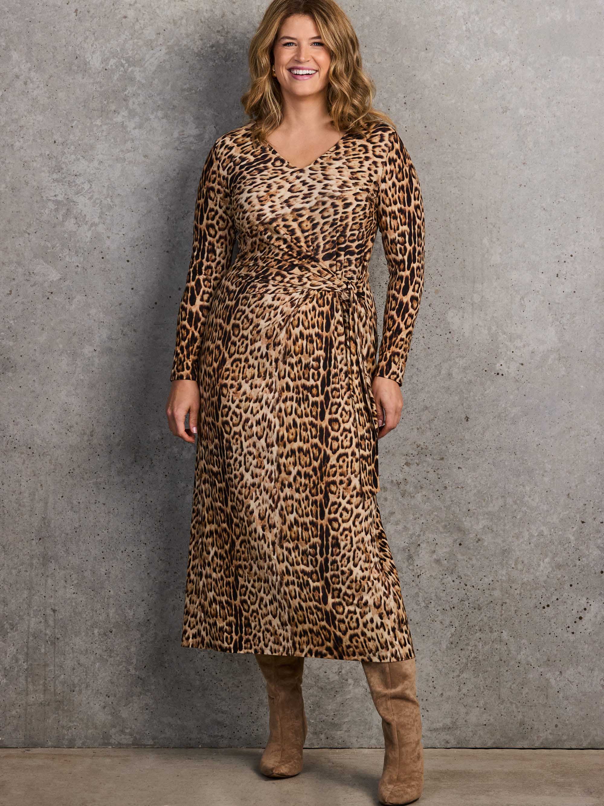 Animal Print Tie-Side Jersey Midaxi Dress