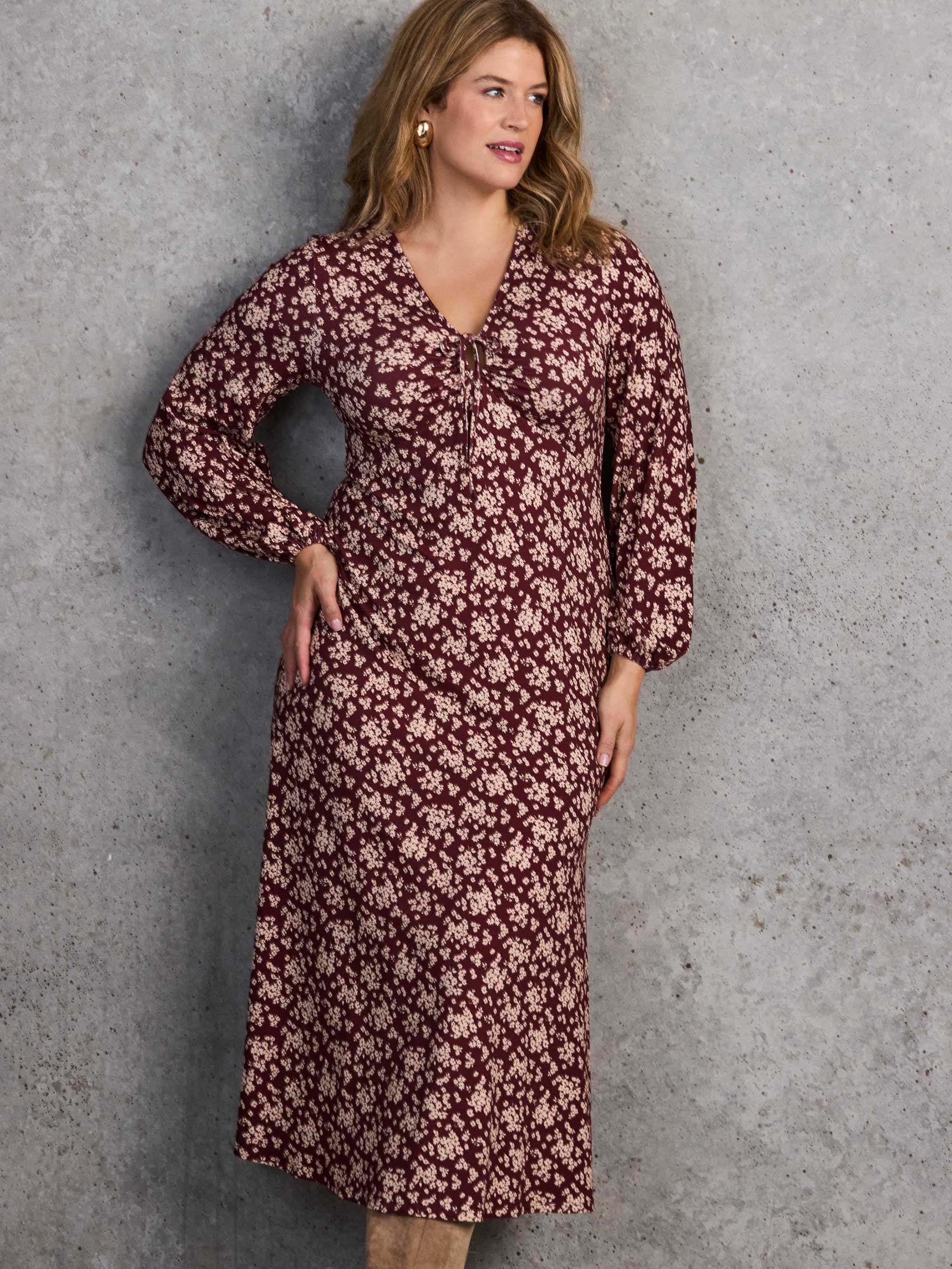 Red Ditsy Tie Keyhole Jersey Dress