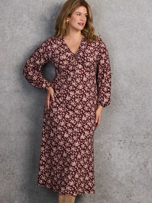 Red Ditsy Tie Keyhole Jersey Dress