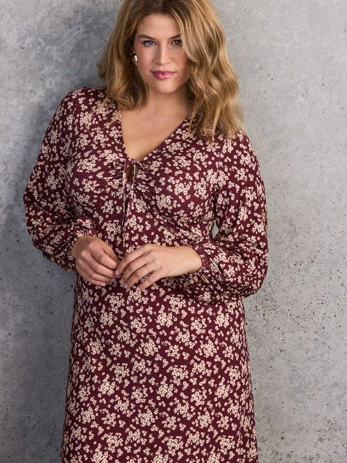 Red Ditsy Tie Keyhole Jersey Dress