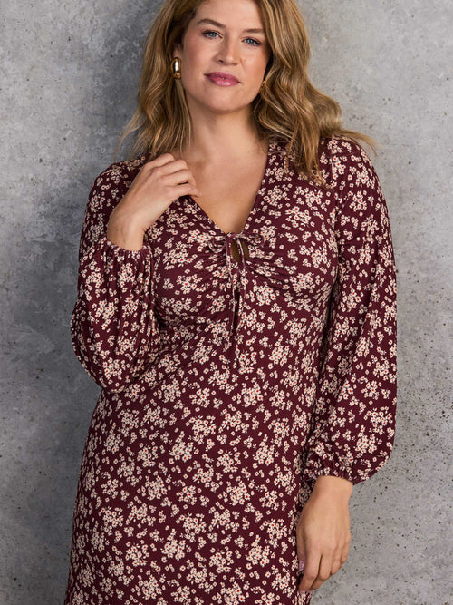 Red Ditsy Tie Keyhole Jersey Dress